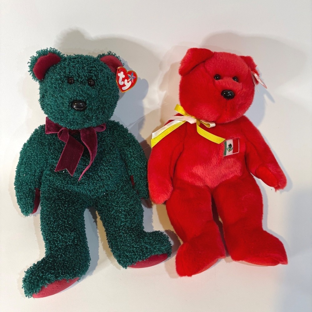 Giant Ty Beanie Buddy 2001 Holiday Teddy & Beanie Baby Osito Mexico Bear Lot